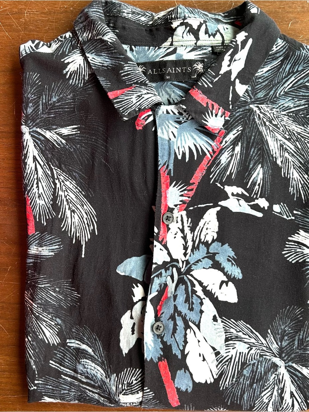 All Saints Men’s Black Tropical Print Button-Down Shirt